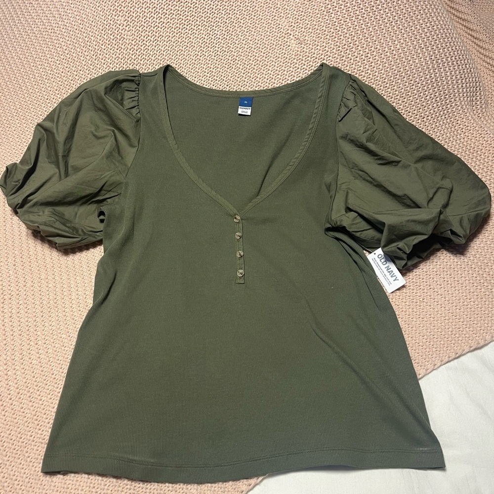Old Navy Green Puffed Sleeve Blouse